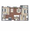 2F – 2 Bedroom 2 Bath Floor Plan Layout – 1360 Square Feet